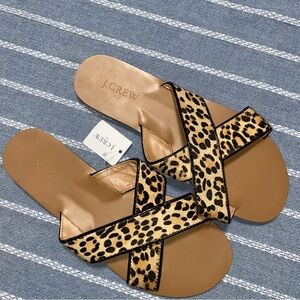 J. Crew Leopard Slip on Leather‎ Sandals New Size 8 $65